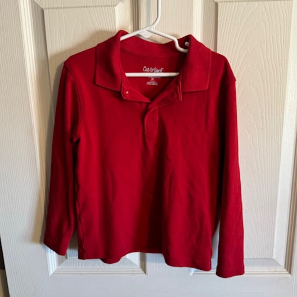Cat & Jack Boys School Uniforms Red Uniform Long Sleeve Collared Polo Top, 5T